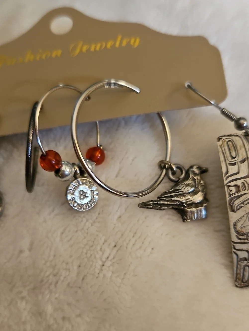 Vintage Six Single Hoop Totem Soccer Bird Earrings